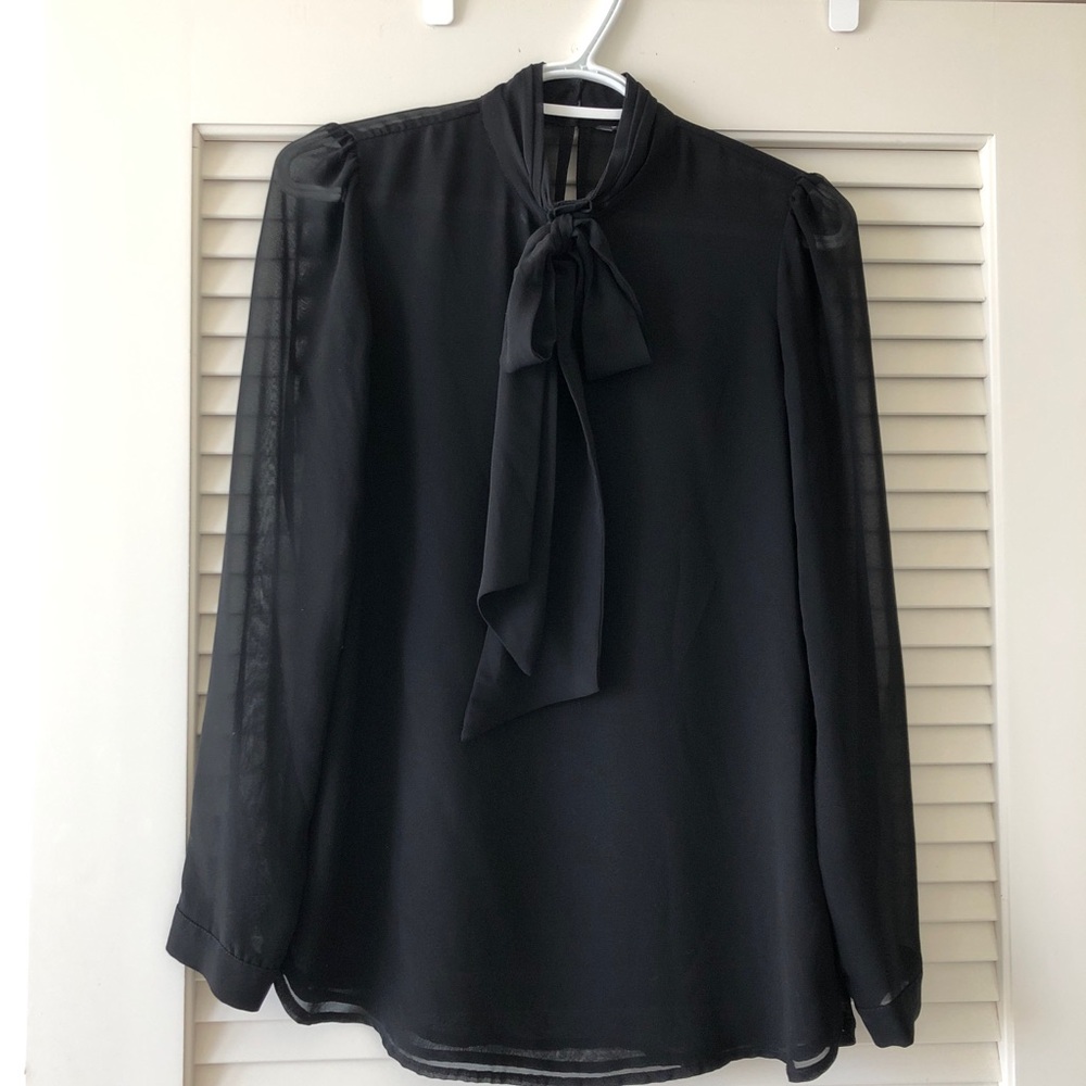 Zara XS Long Sleeves Sheer Bow Blouse